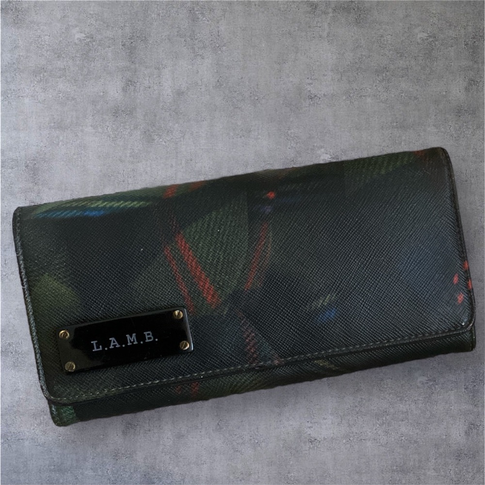 L.A.M.B. Gwen Stephani Long Wallet 7.5 x 3.5 Deep Multicolored Green Vintage